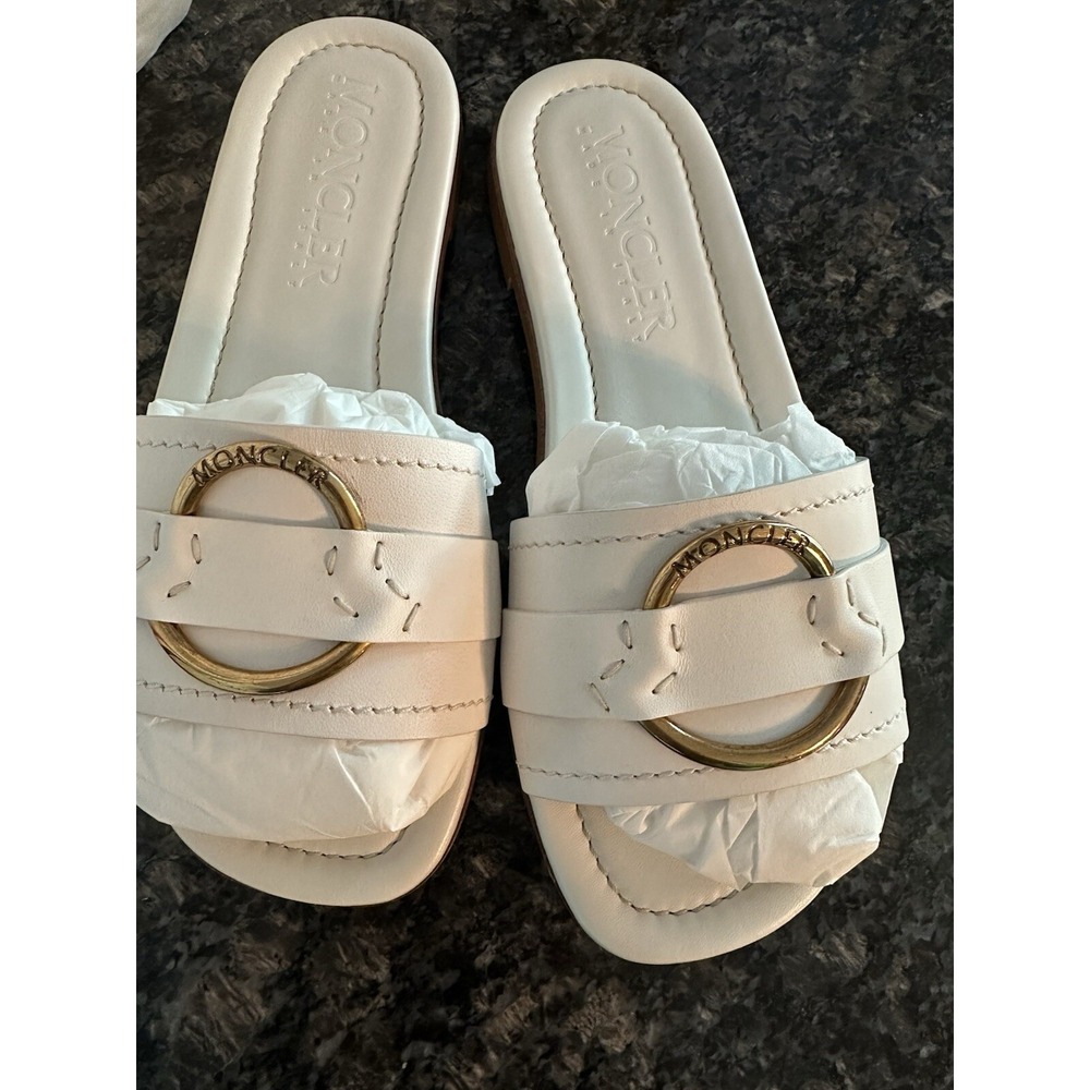 Moncler‎ Leather Bell Slides Sandals Shoes. Dust Bag, Authenticity Card $695 NWB - Picture 4 of 11